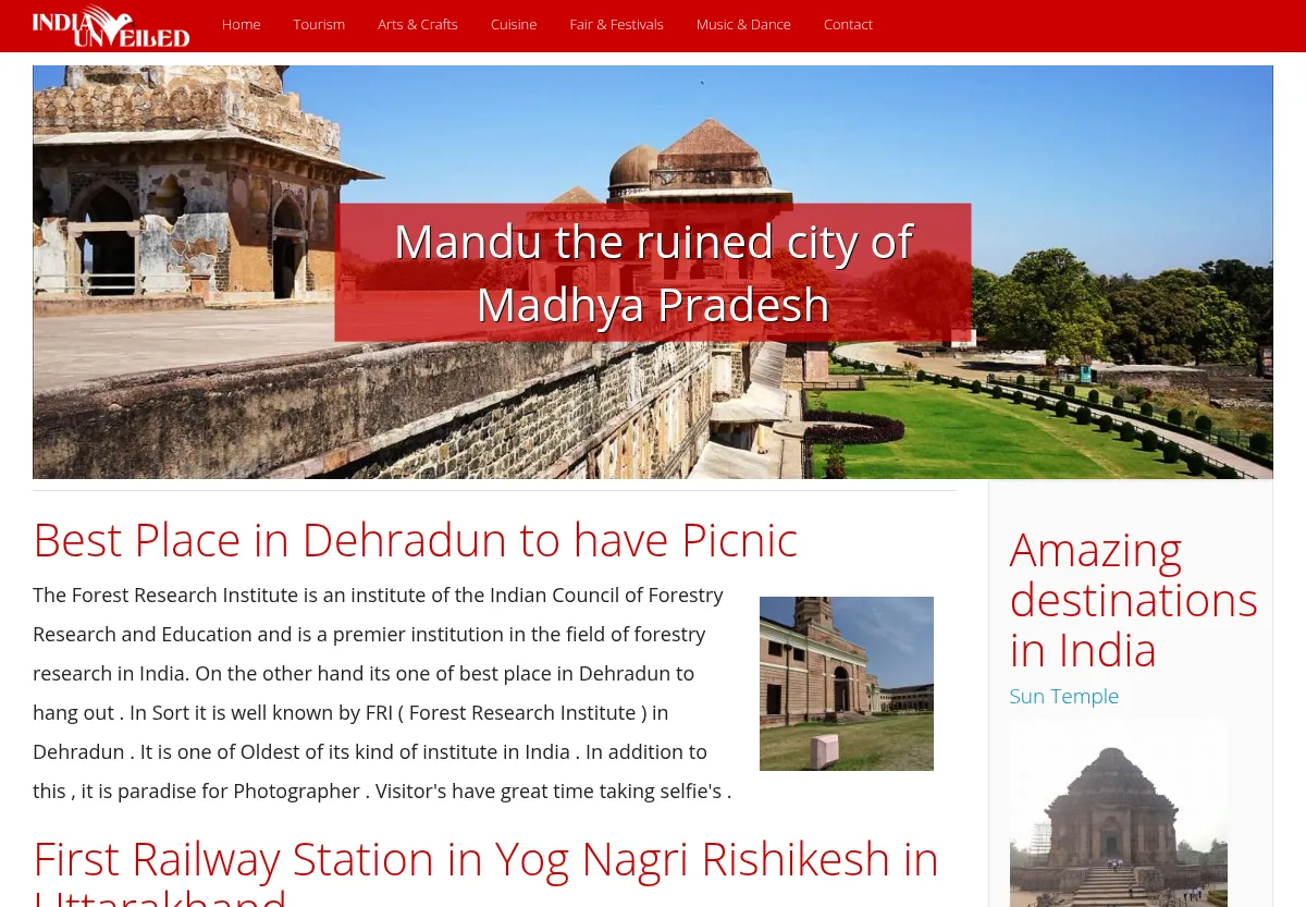 India Unveiled website home page preview
